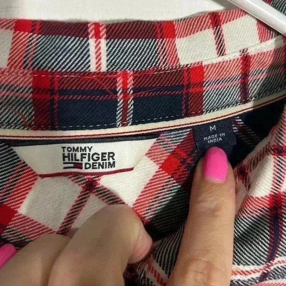 Tommy Hilfiger Denim plaid/flannel like dress Size Medium Blue/Red/White. Belted - Picture 3 of 13